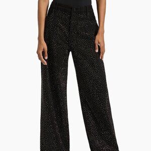 NWT Good American Super High Rise/Wide Leg Rhinestone Pant in Black Women 10